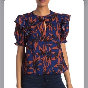 Walter Baker Zizi Floral Ruffle Blouse Orange Leaf
